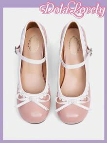 Dola Lovely 优雅蝴蝶结装饰玛丽珍高跟鞋，适合圣诞节和万圣节 - 粉色 - 查看 5