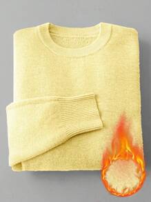 Franclia 女式修身落肩圆领保暖毛衣针织套头衫秋冬 - 黃色 - 查看 3