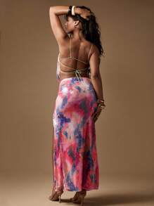 MISSGUIDED Sequin Embellished Cowl Neck Backless Co-Ord Set With Maxi Skirt High Slit Evening Party Wedding Guest Summer Outfit - Purple - View 2