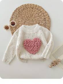 SHEIN Baby Girls' Casual Fashionable Versatile Minimalist Round Neck Long Sleeve Sweater, Daily Wear,In Fall/Winter - White - View 1