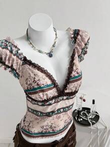 Elamini Camisa de mujer casual de estampado floral vintage, para el verano