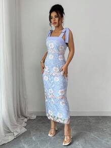 Selianne Vestido de tirantes elegante con bordado floral para mujer - Blanco - Ver 6