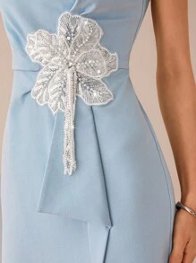 Lilora Women's Elegant 3D Flower Decor Slip Dress, Summer Powder Blue Dress Blue Wedding Guest Dress Floral Applique Dress Urban Style Urban Leisure, Romantic And Elegant, Going Out - Blue - View 7