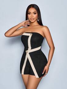 SOLERSUN Sommer-Outfits, Sommerkleidung, Konzert-Outfit für Damen, Rave-Outfits, Festival-Urlaubs-Outfits, Damen, Business-Casual, Strand-Outfits für Damen, Urlaubs-Outfits für Damen, Büro-Outfits für Damen, Old-Money-Stil, Damen, Boho, bescheiden, elegant und sexy, Urlaub, Retro-Kontrast, Schwarz, Apricot, Mode, einfach, neu, All-Match, Halloween, Retro-Party, Straße, Pendeln, Freizeit, One-Shoulder, schulterfrei, Outing-Kleidung, Jumpsuit, Tube-Top, Shorts, Retro, Bohemian, Rüschensaum, elastische Taille, tailliert - Schwarz - Übersicht 7