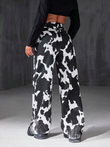 EURMUSE LOW WAIST WIDE LEG CASUAL DENIM JEANS Cow Print Pants Cow Print Outfit Women Y2k Women Two Pieces Outfits Star Pants Rockstar Outfit Women,Trousers - Blue - View 2