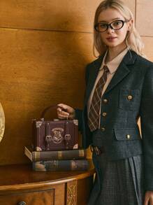 HARRY POTTER X SHEIN Letter & Badge Graphic Top Handle Bag - Coffee - View 3