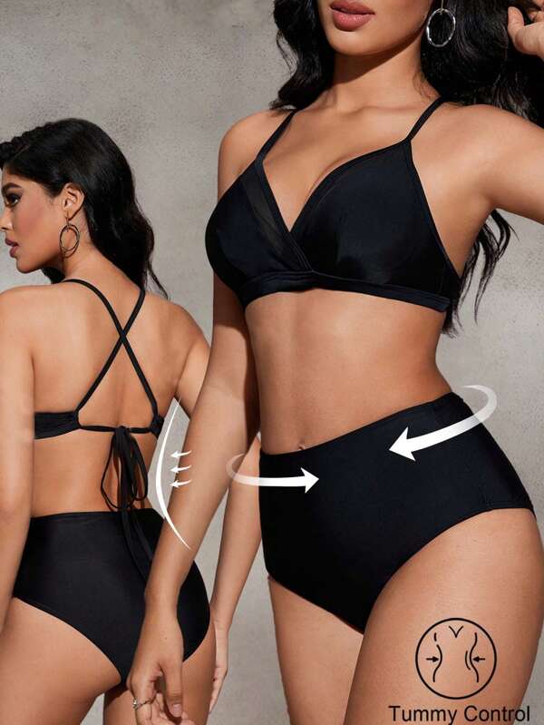 Shapewave Jednoczęściowy kostium kąpielowy z siateczką Tummy Control Splice Backless