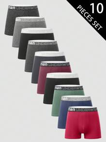 10pcs Men's Letter Print Contrast Trim Briefs Underwear Set  Multipack Trunk
