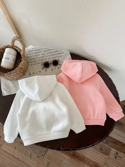 SHEIN LMoss Kids LMoss 2pcs/Set Baby Girl Cute Solid Color Hooded Sweatshirt Set Baby Zip Up Sweatshirt Toddler Zip Up Sweatshirt Baby Sweatshirt Baby Zip Up Jacket Baby Jacket,In Fall/Winter