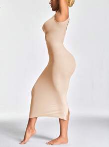 SHAPORA 2 Packs Women's Solid Color Elastic Slit Bodycon Tank Dress, Shaping - Multicolor - View 5