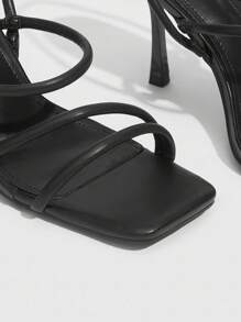 CUCCOO BIZCHIC Women's Simple Solid Color Stiletto Heeled Sandals Suitable For Summer, Graduation Heel, Prom Heels For Summer Vacation Shoes Summer Elegant Sandals Elegant Basics Business Casual Business Chic Spring Shoes Spring Break Easter - Black - View 5