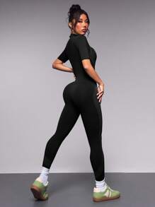 Gameset SHEIN Sport Solid Sports Jumpsuit - Black - View 2