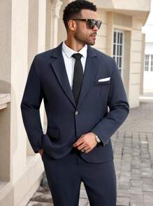 Manfinity Mode 2 pezzi Completo casual uomo, giacca blazer a manica lunga e pantaloni, taglie grandi - Blu reale - Visualizzare 7