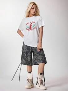 NEARLY THERE Maglietta casual oversize con stampa vintage ispirata al punk, grunge e rock and roll, adatta per l'autunno e l'inverno e i festival musicali. Magliette oversize con grafica, magliette larghe da donna, magliette oversize, magliette da donna stile band, maglietta rock and roll, stile Y2K anni 2000, top carino, di ritorno a scuola, club, sexy per donne - Bianco - Visualizzare 1