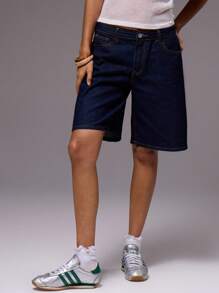 MUSERA 低腰长款牛仔短裤 春夏可爱度假风 90年代Y2K风 秋冬日常休闲工作办公室休闲时尚 - 藏蓝色 - 查看 3