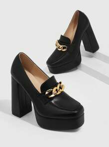 CUCCOO BIZCHIC 女士鞋履 新年款方头厚底粗跟黑色乐福鞋高跟鞋度假鞋夏季促销优雅基础款商务休闲商务时尚万圣节圣诞节秋季 - 黑色 - 查看 5