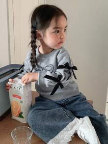 DAZY Infant/Toddler Girls' Bow Print Crew Neck Long Sleeve Casual Sweatshirt - Grey - View 4