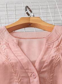 EMERY ROSE Blusa casual de manga 3/4 con bordado para mujer talla grande, de verano y otoño, para vacaciones, en color rosa, sencilla y de moda para uso diario, con vibras de vacaciones, para primavera, uso casual, estilo bohemio, cómoda y transpirable, para salir - Rosa - Ver 6