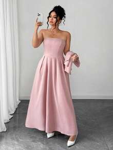 Elenzga Conjunto de dos piezas elegante y femenino de talla grande, chaqueta de manga larga + vestido largo, versátil para graduación, vacaciones, San Valentín, festival de música, Día de la Madre, Halloween, Acción de Gracias, Pascua, Día Nacional, baile de graduación, cita, fiesta, temporada de bodas, actividades al aire libre