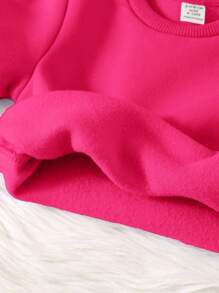 Baby Girl Knitted Soft Pullover Casual Thick Sweatshirt Set, Suitable For Autumn/Winter Fall - Hot Pink - View 3