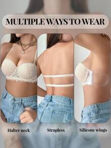 Lace Bra With Underwire & Removable Straps For Small Bust Women Lingerie - Apricot - View 6