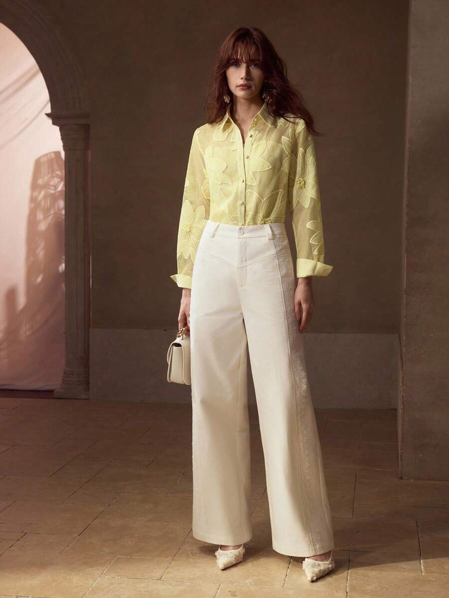 MOTF PREMIUM APPLIQUES SHEER SHIRT - Yellow - View 2