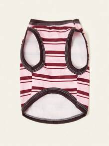 PETSIN 1pc Pet Dog Cat Universal Vintage Pink-Brown Striped Dopamine Design Cute Elastic Breathable Vest - Multicolor - View 7
