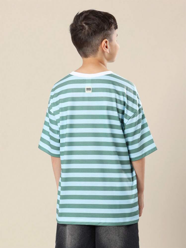 Striped T-Shirt With Basketball Logo And Crew Neck