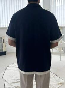 DAZY 男士撞色拼接 Polo 衫，夏季商务装扮 - 藍色 - 查看 2