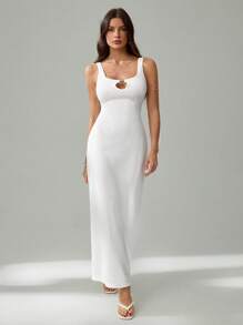 SHEIN Tall Vestido largo entallado sin espalda de unicolor casual para mujer