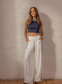 Aralina Quần sọc tương phản Y2K Streetwear Stockholm phong cách mùa hè/thu - Màu be - Xem 9