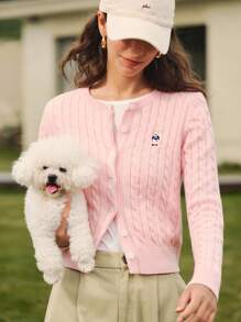 Briarwyn Áo khoác cardigan dài tay đơn giản, năng động, thoải mái, dành cho nữ, mùa thu, mùa đông, phong cách cổ điển, trở lại trường, giáo viên dành cho nữ - Hồng - Xem 4