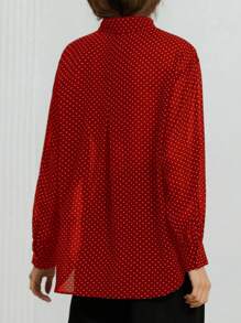 Aveloria Modichic 简约黑白波点雪纺透明领长袖衬衫，百搭春夏女士 - 紅色 - 查看 2