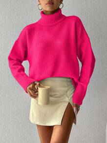 SHEIN Women's Casual Solid Color Turtleneck Sweater, Autumn/Winter,Jumper,Cream Jumper,Jumpers,Black Jumper,Womens Jumper,White Jumper,Women's Jumper,Women's Jumpers