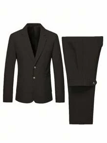 Calvornis Bộ vest công sở nam màu trơn một hàng khuy dài tay và quần dài - màu đen - Xem 5