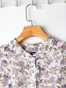 Mulvari Đầm thường ngày họa tiết hoa tay đèn lồng cho nữ cỡ lớn khi đi nghỉ - Màu tím - Xem 6