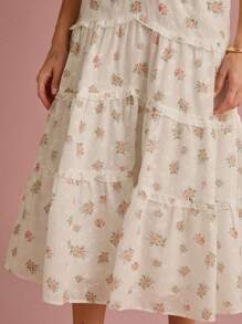 Enchnt Women's White Flower Floral Embroidered&Print Multi-Layered Ruffle Hem Long Skirt,Sweet Boho Summer Holiday Picnic Vacation Party Skirts - Multicolor - View 3