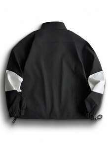Manfinity Campus Court Giacca antivento da uomo con blocchi di colore, coulisse, cerniera, manica lunga, basic, per uscire, regalo per il fidanzato, giacca antivento nera e bianca, giacca antivento da uomo per uso all'aperto, giacca casual da uomo per uso all'aperto