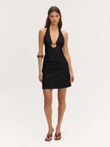 Nöista Natural Comfortable Halter Sleeveless Tank Top Front Decoration Is Perfect For Any Spring! - Black - View 6