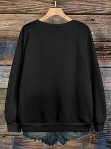 EMERY ROSE Plus Size Sweatshirt For Women Orange Coffee Letter Print Casual Sweatshirt Fall Fashion Clothes Pullover Winter Autumn - Black - View 2