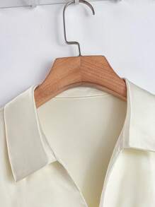 Franclia Ladies Solid Color Single-Button Cuffed Ruffle Casual Blouse - Apricot - View 4