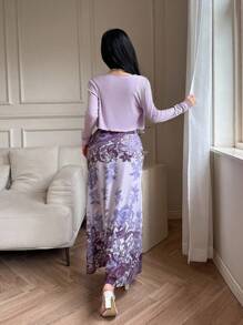 Feyla 2件套蕾丝印花修身防晒套装 - 紫色 - 查看 5