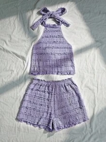 Elamini Women Two Pieces Outfits For Daily Wear - Purple - View 1