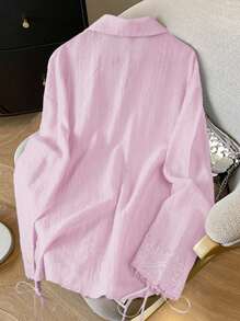 SHEIN Clasi 女士优雅精致纯色蕾丝拼接衬衫 - 粉色 - 查看 2