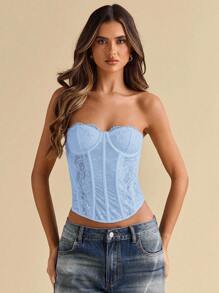 SHEIN BAE Trang phục biểu diễn, trang phục biểu diễn, trang phục lễ hội âm nhạc, trang phục hòa nhạc cho phụ nữ, hòa nhạc đồng quê, câu lạc bộ, gợi cảm - Màu xanh nhạt - Xem 3