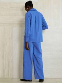 Aveloria Modichic 两件套：复古风高腰褶饰亚麻休闲裤 - 藍色 - 查看 3