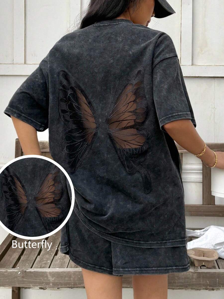 SHEIN Muchic Bộ 2 áo thun và quần short dệt kim màu đen giản dị mùa hè cho nữ - màu đen - Xem 1