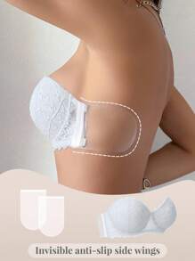 1pc Lace Open Back Underwired Brassiere Women, Small Bust Enhancing Minimizer Strapless Slip-Resistant Bra Lingerie - White - View 6