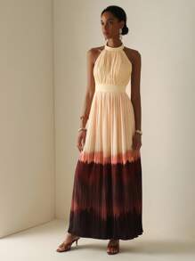 Vesra 女士无袖渐变色褶皱领口连衣裙