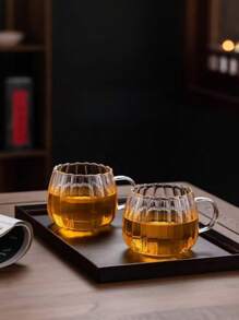 节日南瓜玻璃杯 - 硼硅酸盐耐热手柄杯，适用于咖啡/果汁，圣诞早餐杯礼品套装，垂直条纹节日家居装饰 - 無色 - 查看 13